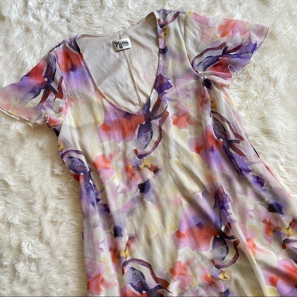 Show Me Your MuMu Dress Kylie Floral Flowy Mini Cream Purple XS - Picture 2 of 11